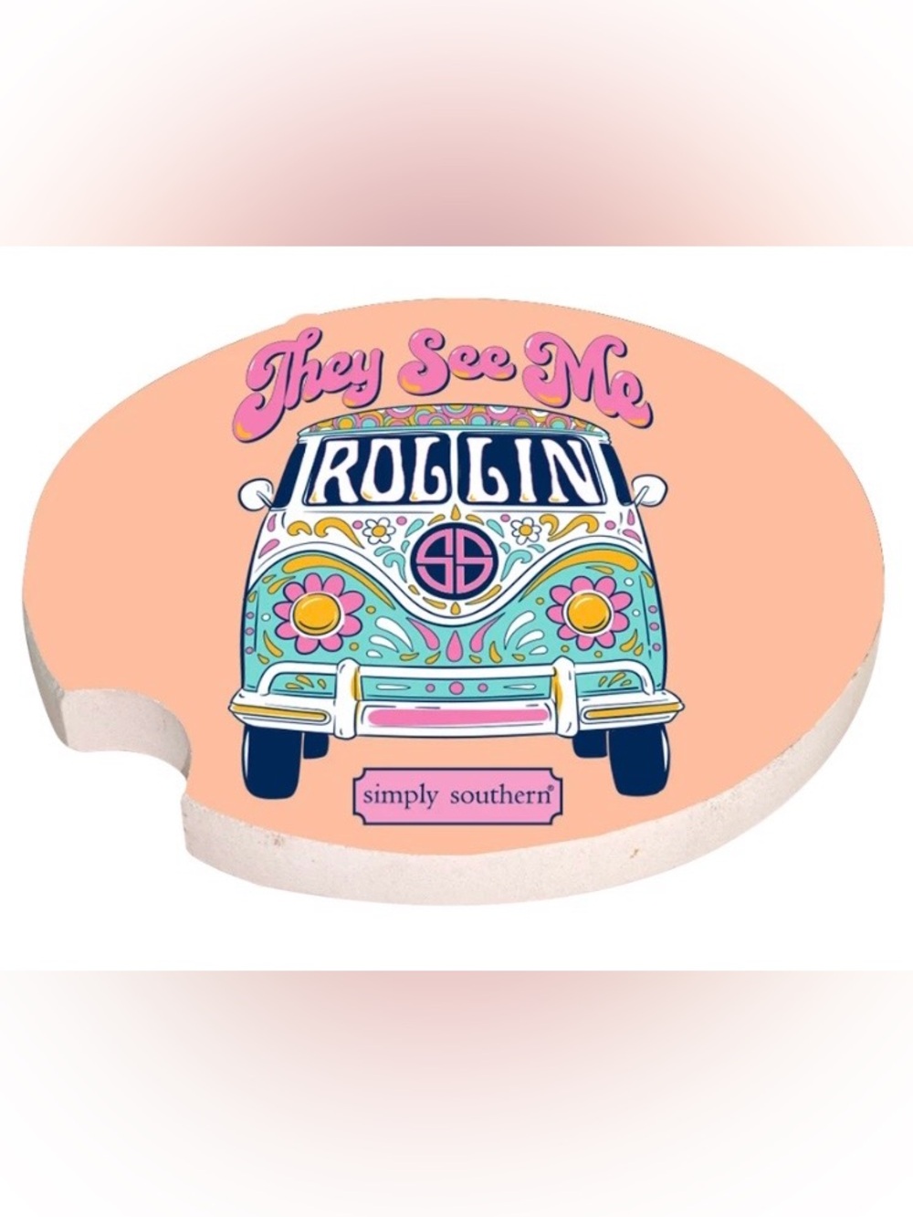 Simply Southern Pink Peach Turquoise Retro Floral Van Car Coasters (2-pack)